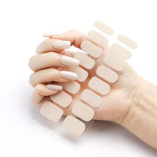 Natural Solid Nail Polish Strips Opaque Nail Wraps Stickers Press On Pale 09