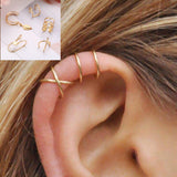 Ear Cuff 5pc Set Cartilage Hoop Gold Wire Fake Helix No Piercing Earcuff Upper Cartilage Fake Conch Earring Cuff Double Hoop Cuffs Clip on Hoop