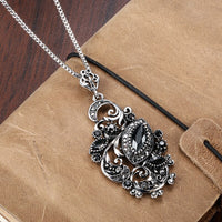 Statement Necklace Black 925 Antique Silver Brooch Style Silver with Black Stones
