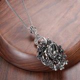 Statement Necklace Black 925 Antique Silver Brooch Style Silver with Black Stones