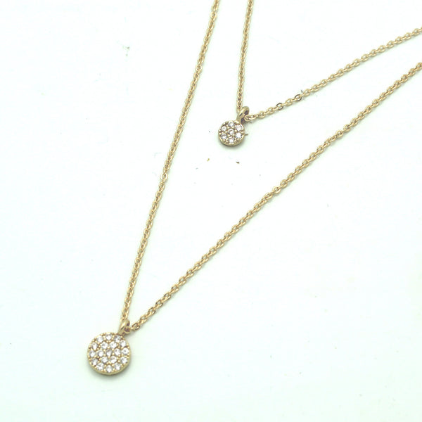 2 Layer Gold Plated Necklace Cubic Zircornia Abstract Geometric Circle link chain