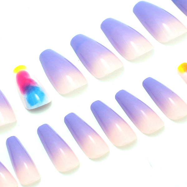 Purple Ombre Square Medium Press On Nails Fake False Nail Set Kit Glue Accent