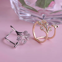 Yellow Gold Tree Butterfly Wrap Band Open Adjustable Ring Leaves Crystal