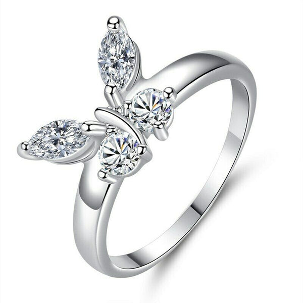 Women Fashion Butterfly Jewelry 925 Silver Rings Wedding Gift Size 7