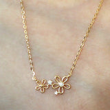 Gold Double Flowers Necklace over 925 Sterling Silver 16in 41cm