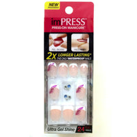 Impress Gel manicure Press on Nails with Charms French White Tips Feather