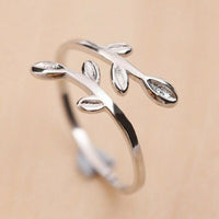 Ring Leaf Wrap Band Open Adjustable Silver Ring Leaves
