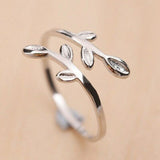 Ring Leaf Wrap Band Open Adjustable Silver Ring Leaves