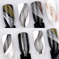 2pcs 3D Nail Stickers Curvy Lines Decal Gold & White Striping Geometric Nail Art