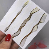 2pcs 3D Nail Stickers Curvy Lines Decal Gold & White Striping Geometric Nail Art