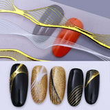 2pcs 3D Nail Stickers Curvy Lines Decal Gold & White Striping Geometric Nail Art