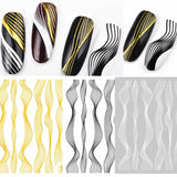 2pcs 3D Nail Stickers Curvy Lines Decal Gold & White Striping Geometric Nail Art