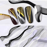 2pcs 3D Nail Stickers Curvy Lines Decal Gold & White Striping Geometric Nail Art