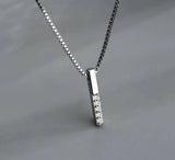 Sterling Silver Geometric Strip and Link Chain Necklace Cubic Zircon