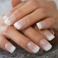 French Tip Ombre - Medium Square Press On Nails - Glue On False Set- 24 pc Kit