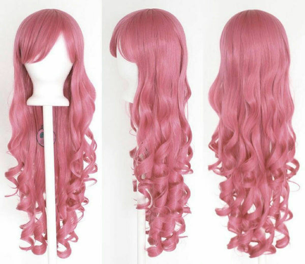 Pink 80cm Women Long Curly Wavy Hair Wig Fashion Costume Party Anime Cosplay