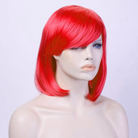 20 inch Red Wig Straight Bangs Women Medium Length Hair Wig Fashion Costume Party Anime Cosplay