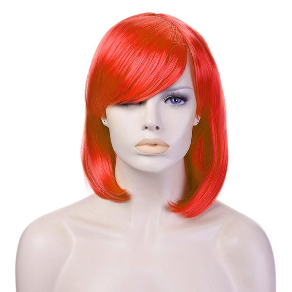 20 inch Red Wig Straight Bangs Women Medium Length Hair Wig Fashion Costume Party Anime Cosplay