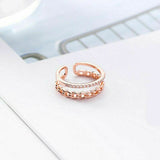 Rose Gold Zircon Double Layer Fashion Ring Micro Pave Jewelry Adjustable