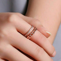 Rose Gold Zircon Double Layer Fashion Ring Micro Pave Jewelry Adjustable
