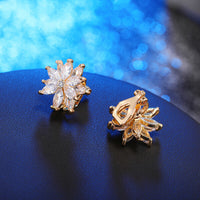 Clip-On Zirconia CZ Silver Crystal Flower Starburst Non Pierced Clip on Earrings