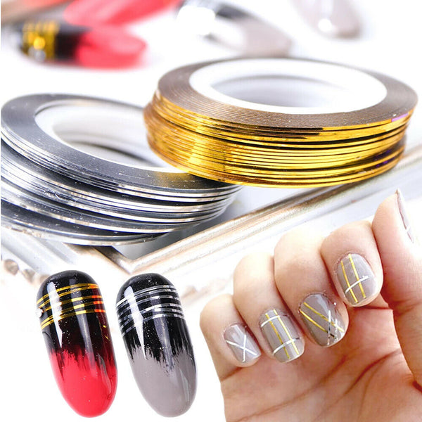 2 Sets Nail Gold and Silver Thread Upholstery Tape Rubber Tape Adhesive  Back Nail DIY Tapes Line Art on Nails Simple Line Nail Art Nail Art Tape  Nail Striping Tape Line Sticker -