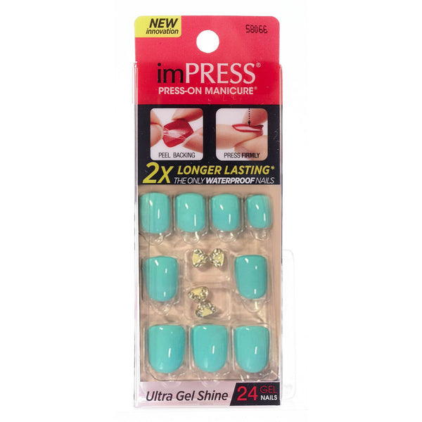 Turquoise Impress Press On Nails Short Length with Charms - Big Flirt